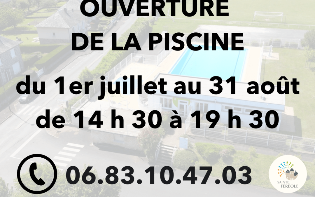 Bassin découvert ouvert tous les jours du 1er Juillet au 31 Août de 14 h 30 à 19 h 30. Informations au 06 83 10 47 03 Accès handicapés. Piscine équipée d'une aire de jeux d'eau. Le port des shorts de bain est interdit. Seul est autorisé, le port du caleçon ou slip de bain. Entrée enfant (de 3 ans à 12 ans) 1,80€ Entrée adulte (au-delà de 12 ans) 3,50€ Carte abonnement enfant - 15 bains : 20€ Carte abonnement adulte - 15 bains : 45€