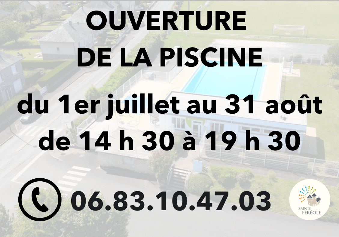Bassin découvert ouvert tous les jours du 1er Juillet au 31 Août de 14 h 30 à 19 h 30. Informations au 06 83 10 47 03 Accès handicapés. Piscine équipée d'une aire de jeux d'eau. Le port des shorts de bain est interdit. Seul est autorisé, le port du caleçon ou slip de bain. Entrée enfant (de 3 ans à 12 ans) 1,80€ Entrée adulte (au-delà de 12 ans) 3,50€ Carte abonnement enfant - 15 bains : 20€ Carte abonnement adulte - 15 bains : 45€