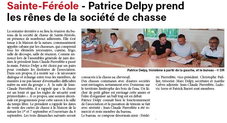 NOUVEAU PRÉSIDENT À L’ASSOCIATION DE CHASSE