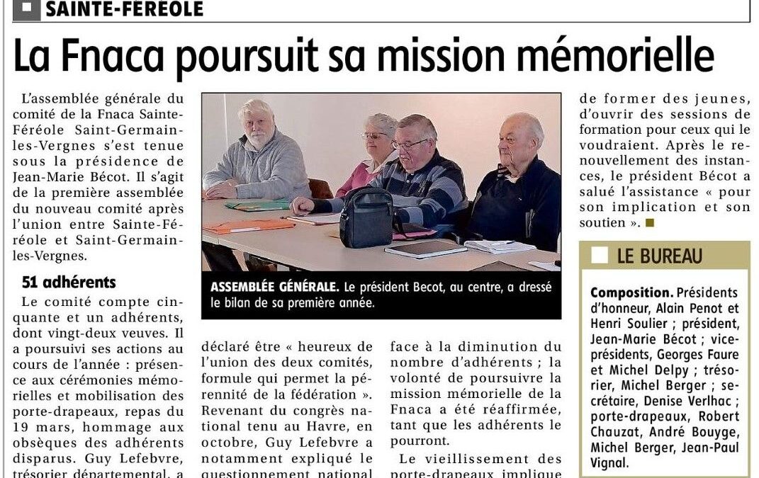 LA FNACA POURSUIT SA MISSION MÉMORIELLE