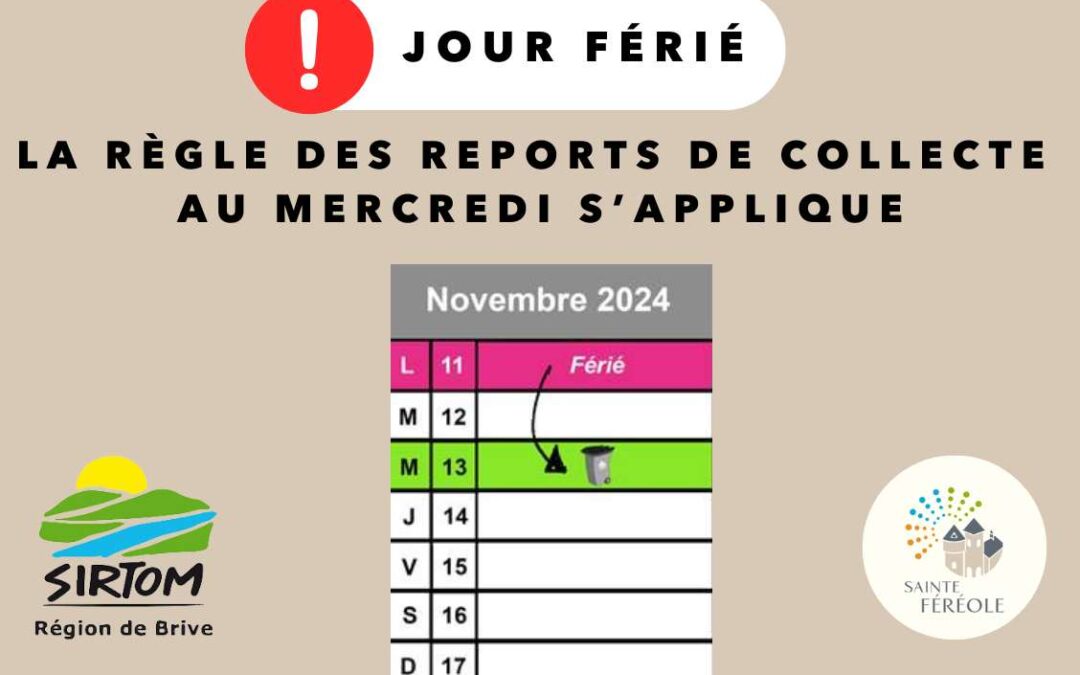 SIRTOM : REPORT JOUR DE COLLECTE