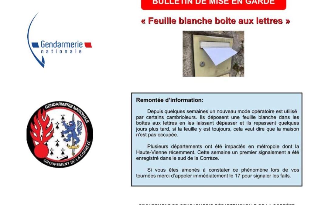 CAMBRIOLAGES ET ARNAQUE À LA FEUILLE BLANCHE