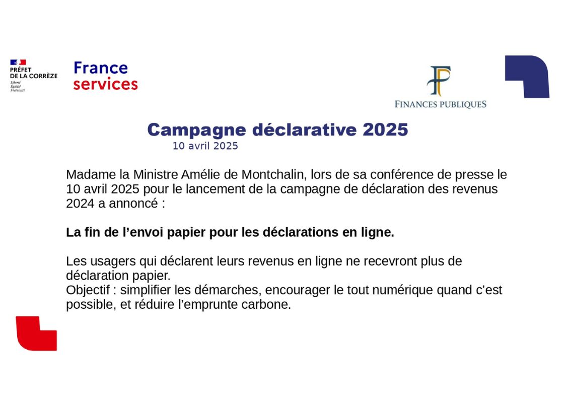 IMPÔTS : CAMPAGNE DÉCLARATIVE 2025 fin de l'envoi papier.