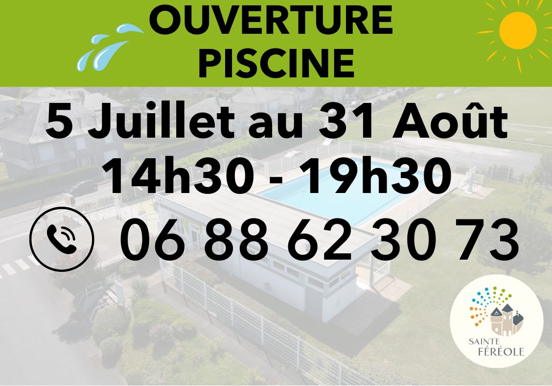 PISCINE OUVERTURE La piscine de Sainte-Féréole ouvre à nouveau ses portes, offrant un espace sécurisé et accueillant pour petits et grands. Vestiaires, douches chaudes et surveillance assurée : tout est prévu pour une baignade en toute sérénité.La municipalité réaffirme sa volonté de préserver cet équipement essentiel, vecteur de santé, de confort et de lien social. Avec des tarifs accessibles et des horaires adaptés, chacun peut profiter pleinement des bienfaits de la natation tout l’été.