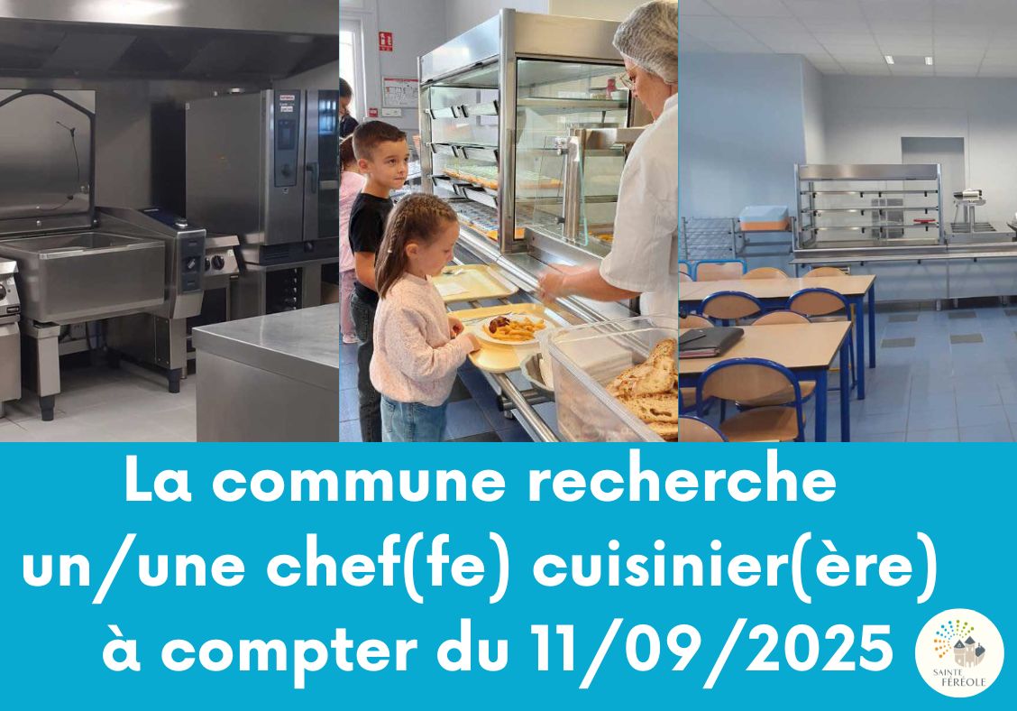 La commune recherche un(e) chef(fe) cuisinier(ère) à compter du 11092025 pour la période du 1er juillet 2025 au 31 août 2025, à temps complet (35h00) pour assurer la surveillance et la sécurité des usagers de la piscine ouverte tous les jours, 7j/7, de 14h30 à 19h30.<br />
+ du 23 juin 2025 au 30 juin 2025 (25h00 au total) : surveillance des enfants de l'école accompagnés des enseignants.