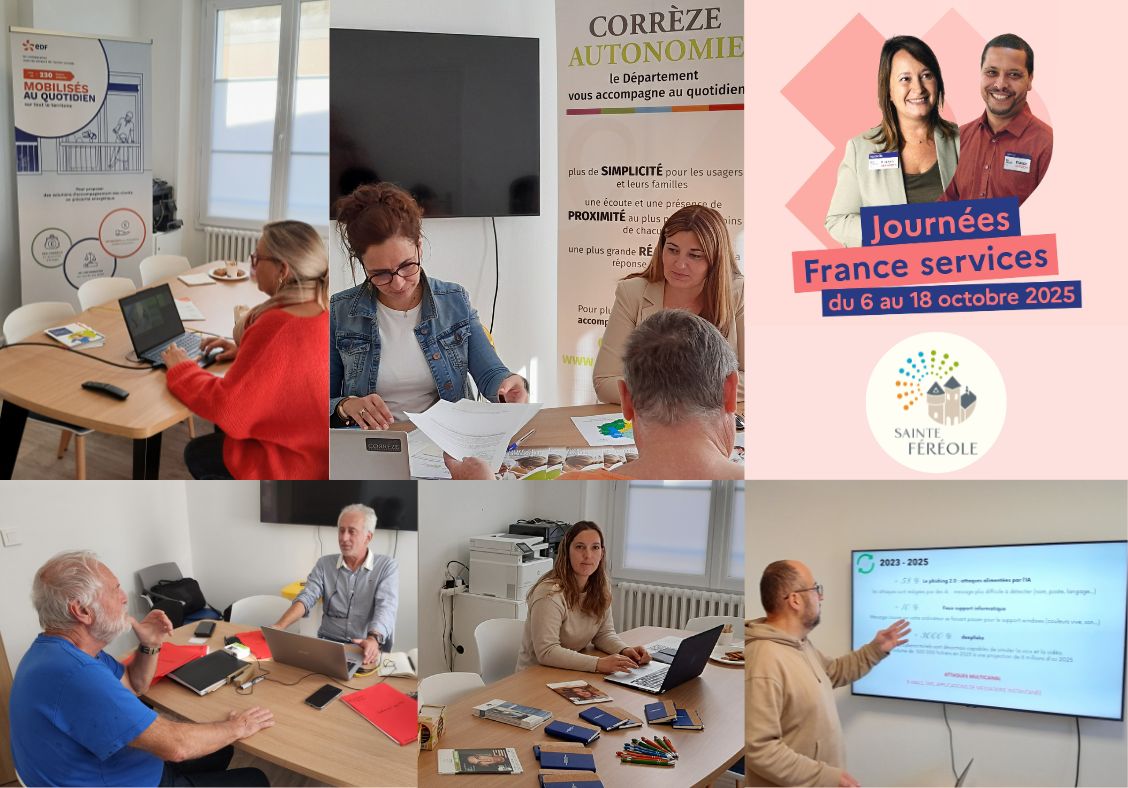 FRANCE SERVICES PORTES OUVERTES 2025 Les journées portes ouvertes France Services sont désormais terminées Merci à tous les visiteurs qui sont venus découvrir nos services et échanger avec nous.Nous tenons également à remercier chaleureusement nos partenaires pour leur présence et leur engagement : EDF Solidarité, la Mission Locale de Brive, le Conciliateur de justice et Corrèze Autonomie. Votre participation a été essentielle à la réussite de cet événement.Enfin, un grand bravo aux équipes France Services pour leur mobilisation sans faille, ainsi qu'à la municipalité pour son soutien constant.