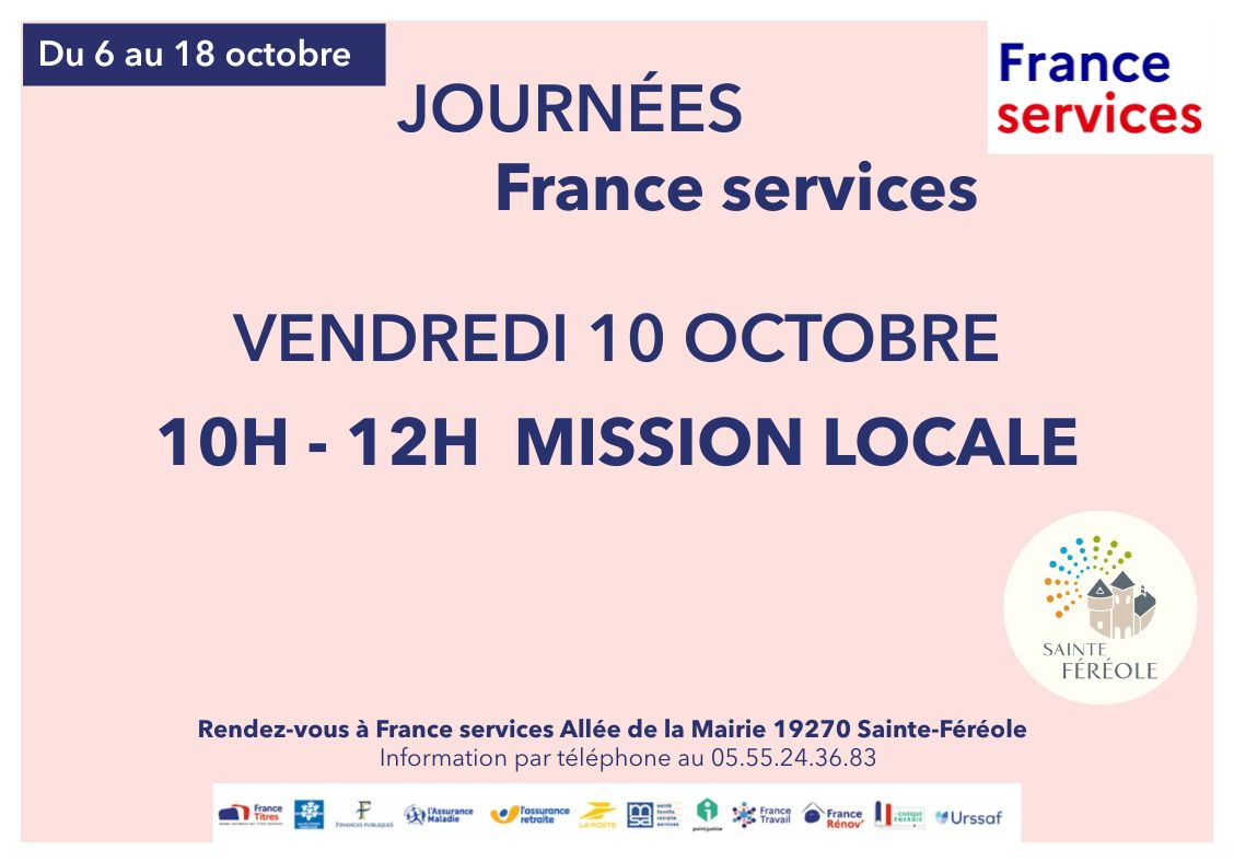 Du 6 au 18 octobre 2025, venez à la rencontre des agents France Services à l’occasion des Journées Portes Ouvertes ! Pour cette 5ᵉ édition, votre espace France Services et ses partenaires se mobilisent pour vous proposer un programme attractif. Mardi 7 octobre Corrèze Autonomie de 13 h 30 à 17 h 00. Jeudi 9 octobre Atelier sur la cybersécurité afin de se protéger des menaces numériques de 14 h 30 à 15 h 30. Vendredi 10 octobre Permanence de la Mission locale de 10 h 00 à 12 h 00. Mardi 14 octobre Permanence du Conciliateur de justice de 14 h 00 à 17 h 00 (le conciliateur peut également recevoir à son bureau au tribunal de Brive). Jeudi 16 octobre EDF Solidarité de 09 h 00 à 12 h 00.
