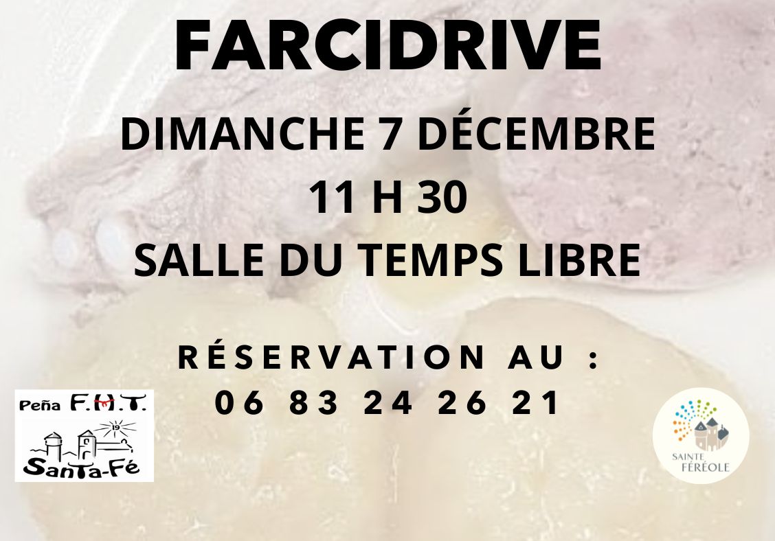 farcidrive dimanche 7 décembre 11h30 salle du temps libre RÉSERVATION AU : 06 83 24 26 21