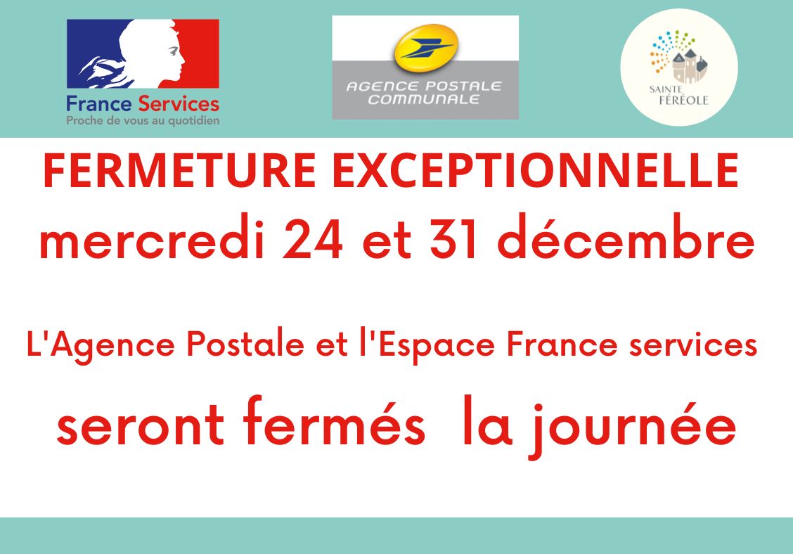 FERMETURE ESPACE FRANCE SERVICES MERCREDI 24 ET 31 DÉCEMBRE