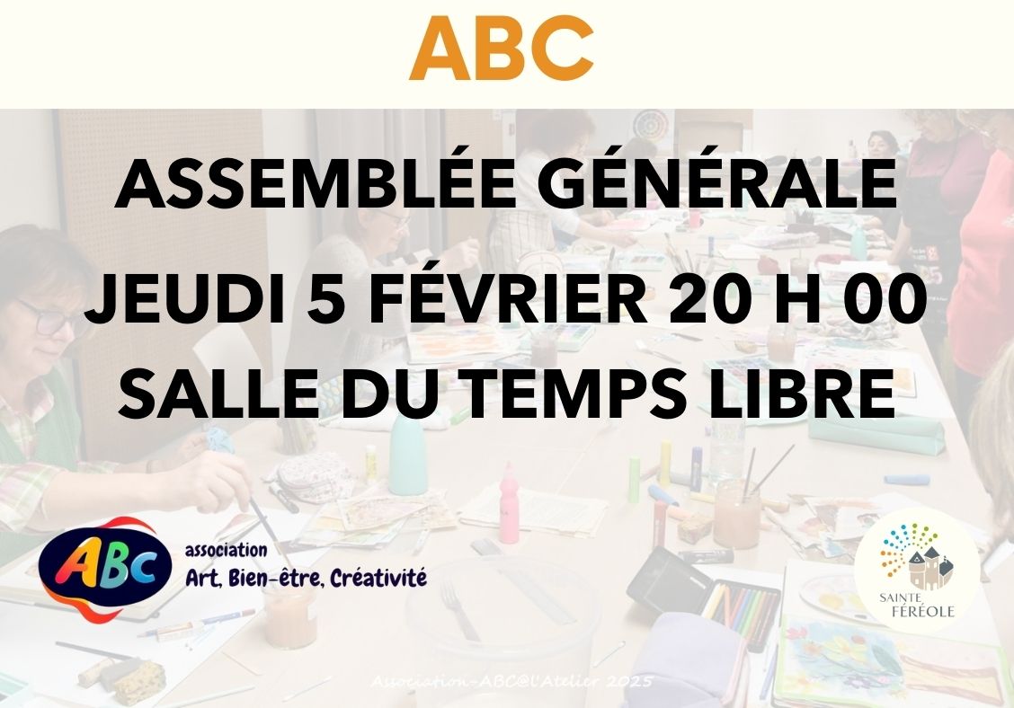 L’Association ABC vous invite à participer à sa Assemblée Générale qui aura lieu le jeudi 5 février à 20h, à la Salle du Temps Libre
