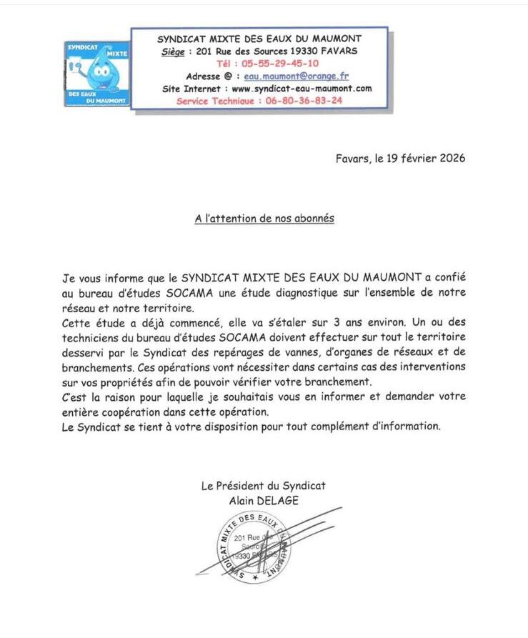 Offre d'emploi syndicat des eaux du maumont