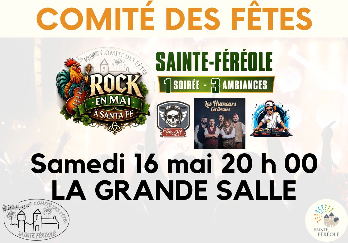 Le Comité des fêtes organise une soirée concert le samedi 16 mai 2026, à 20 h, grande salle du stade.
