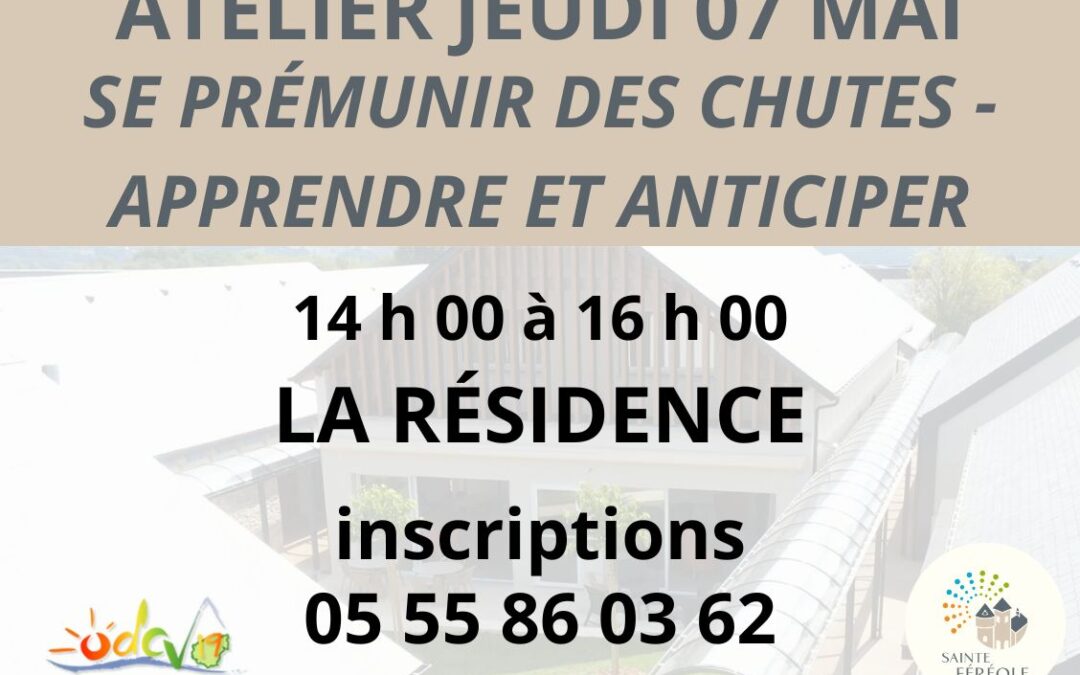 L’ODCV avec le soutien de nombreux partenaires (ARS, Faculté des sports de Limoges, Département, Région Nouvelle-Aquitaine, Générations Mouvement 19, DSDEN, MSA, CAF…) vous informe de la mise en place d’une seconde action de prévention et de santé gratuite ouverte à tous à travers un atelier APA (Activité Physique Adaptée) visant à lutter contre les chutes des seniors :  Apprendre afin d’apporter des solutions aux troubles de l’équilibre, à travers la découverte des Activités Physiques Adaptées de Santé (APAS) Animée par Léa Danovaro, diététicienne et intervenante en Activités Physiques Adaptées de Santé (APAS)  qui aura  lieu le jeudi 7 mai 2026, de 14h00 à 16h00 à La Résidence de Sainte-Féréole. inscriptions : 05 55 86 03 62