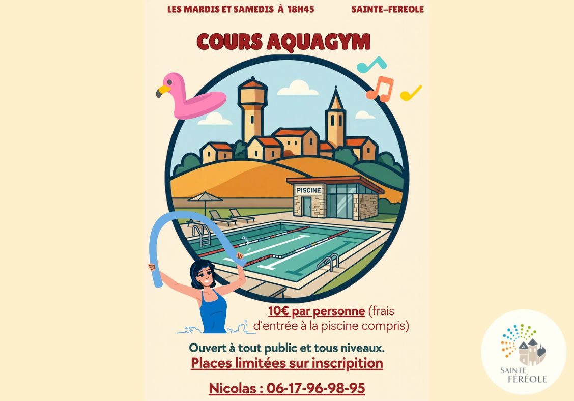 Les cours d'aquagym à la piscine de Sainte-Féréole, les mardi et samedi a 18h45 sur inscription.