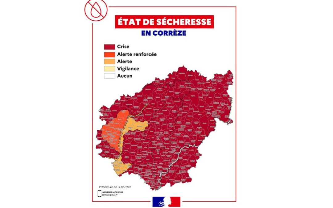 La commune de Sainte Féréole est située en Zone d'ALERTE RENFORCÉE Soyons vigilant et faisons preuve de civisme . Dans les zones en crise et en alerte renforcée, l’arrosage des pelouses et des massifs est interdit. Seul l’arrosage des jardins potagers reste autorisé entre 20 h et 8 h. Le remplissage des piscines familiales est totalement interdit dans les zones en crise.